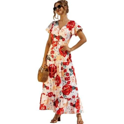 Summer Floral Short Sleeve Casual Long Dress Print Sundress For Ladies Fashion Maxi Night Prom Dresses For Women платье винтаж