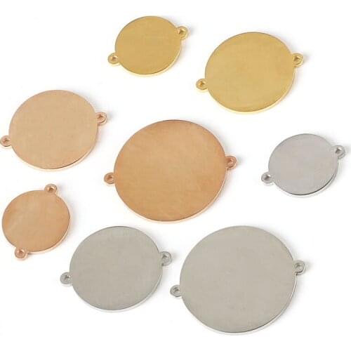 Stainless Steel Round Tag Pendant High Mirror Polish Charm 15mm/20mm/25mm Two Ears Connector Jewelry Making Charms 10pcs