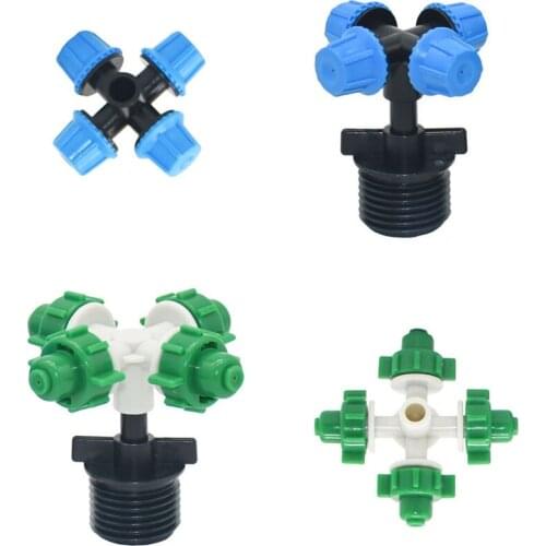1/2" Male Cross garden watering sprinklers 4-way Misting green Water Fog nozzle For Greenhouse Drip Irrigation 50set