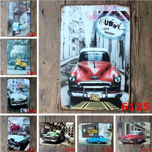Retro Car Motorcycle Vintage Metal Tin Sign of Old City Street Hasta La Victoria Siempre Bar Garage Fashion Poster Decorative