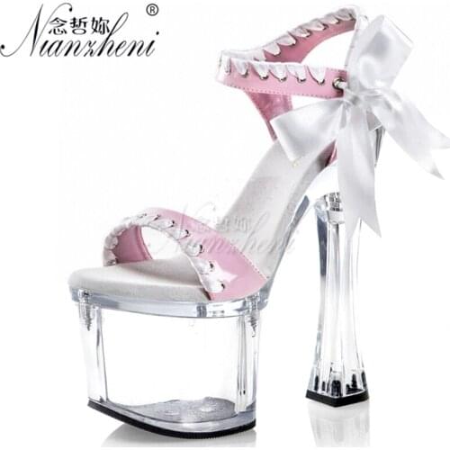 Riband Butterfly Mixed colors Crystal Spool heels 18cm Super High heeled shoes Platform 7 inches Nightclub Womens Sandals Party