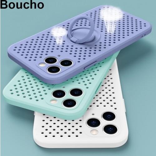 Luxury Heat Dissipation Phone Case For iPhone 12 Mini 11 Pro Max XR XS Max 7 8 Plus X Honeycomb Finger Ring Soft Silicon Cover