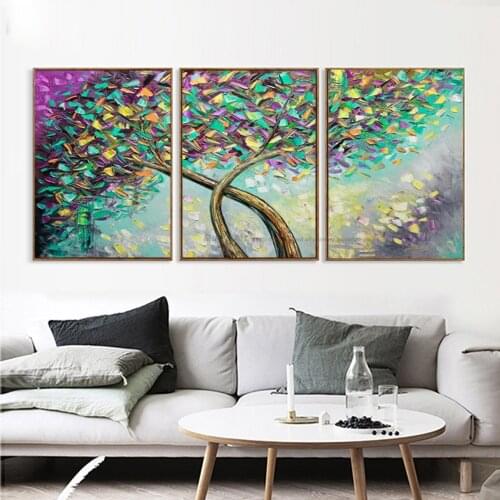 Hand painting Oil on CANVAS 3 piece PALETTE KNIFE Landscape Abstract Art on Canvas Tree Painting amazing modern home decor
