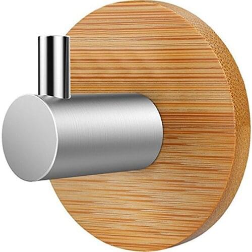 Self Adhesive Hooks Wooden Wall Hooks Adhesive Towel Coat Hooks Heavy Duty Bamboo Stainless Steel Hooks Hanger SCIE999