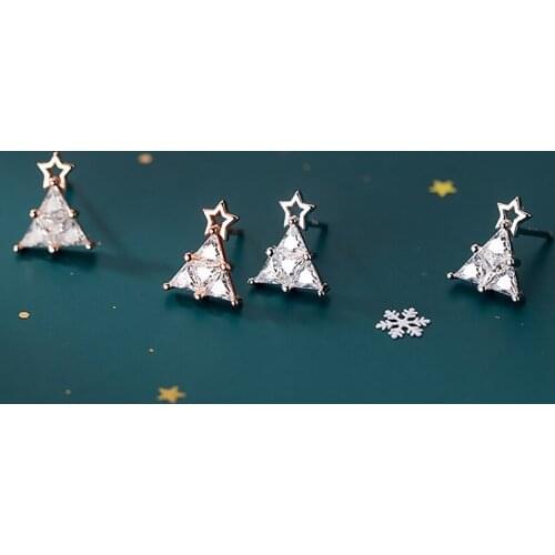 Trustdavis Genuine 925 Sterling Silver Christmas Tree Dazzling CZ Stud Earrings For Women Valentines Day Fine Jewelry DS646