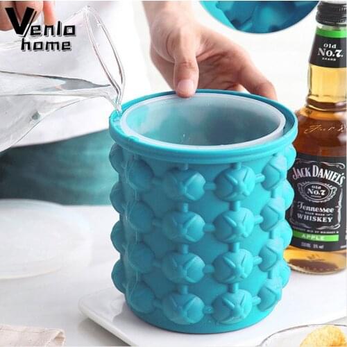 Portable Ice Bucket Silicone Ice Cube Maker Molds Wine Ice Cooler Beer Cabinet Space Saving Kitchen Bar Tools Whiskey Freeze New