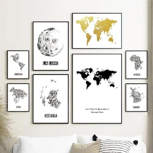 Nordic Abstract Modern Gold Hand Drawn Map Line Picture Home Decor Canvas Painting Bedroom Living Room Wall Art Printing Poster