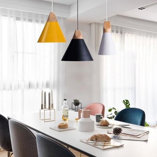 Modern Wood Dining Room Lights Pendant Lamp Art Pendant Lights Colorful Aluminum lamp shade Luminaire For Home Lighting Decor