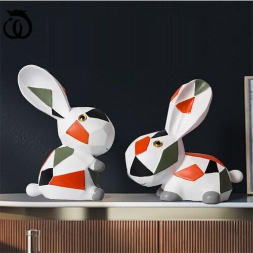 WU CHEN LONG 2 Pcs/set Nordic Luxurious Rabbit Statue Animal Bunny Art Sculpture Resin Crafts Home Figurines Decorations R5847