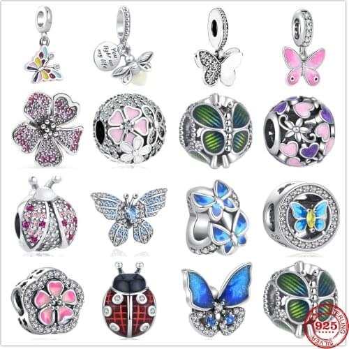 Hot sale 100% 925 Sterling Silver Flower Butterfly Charm Fit Original Pandora Bracelet Making DIY Fashion Jewelry For Women
