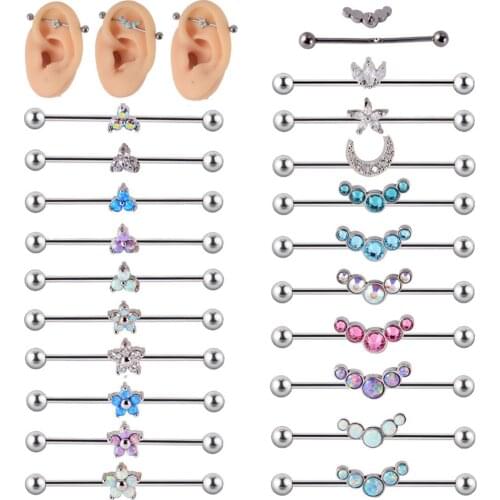 1PCS 14G G23 Titanium Industrial Barbell Ring Opal Flower Cartilage Earring Cz Barbell Helix Body Piercing Jewelry Oreja Ring