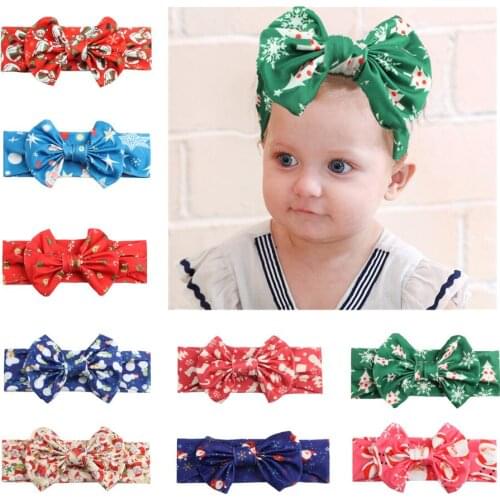 On sale 1pc 2019 New Christmas Elastic Newborn Baby Girls bows Headband Knot Hair Band Children Bowknot Headband bandeau bebe