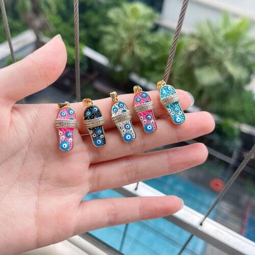10Pcs New Gold Plated Slipper Pendant, Micro Pave CZ Slipper Charms, Evil Eye Necklace Pendant, Enamel Slipper Jewelry, Findings