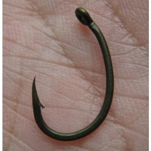 1000 x Camo Green Wide Gape with Curved Shank & Off Set Point-Teflon Coated Carp Hooks, Fishing hooks, Fishhook