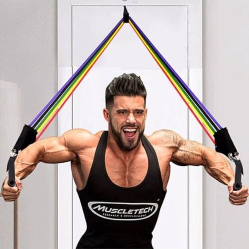 11 PCS Women Men Gym Sports Accessories Yoga Belts Stretch Strap Pull Rope Suit Fitness Resistance Tube Body Training Workout