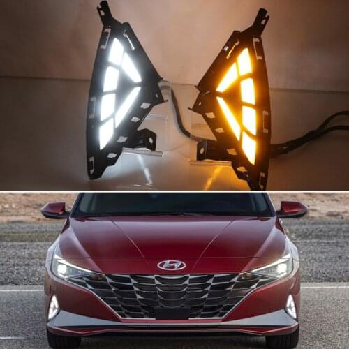12V LED Daytime Running Light Daylights Car DRL For Hyundai Elantra 2021 202 Brightness Headlights Auto Dynamic Turn Signal Bulb