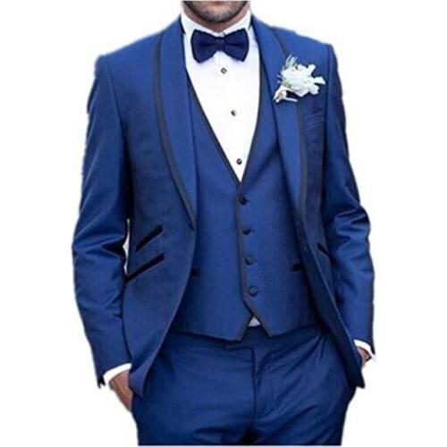 2020 Mens Clothing England Style Men Suit (Jacket+Pants+Vest) Blue Blazer Wedding Suits Slim Fit Tuxedo costume homme mariage