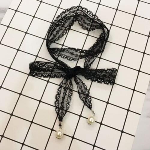 2021 Long Black Lace Choker Necklace for Women Pearl Chocker Gothic collar Bijoux collier femme Collares Mujer