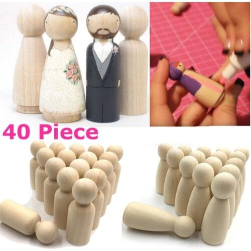 40Pcs Female Male Wooden People Peg Dolls Figures Wedding Cake Toppers Decor