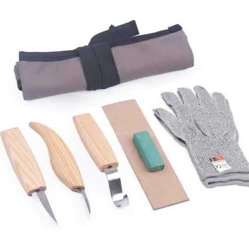 6pcs Wood Carving Hook Crook Spoon Bowl Bushcraft Whittling Hand Tools Set Kit