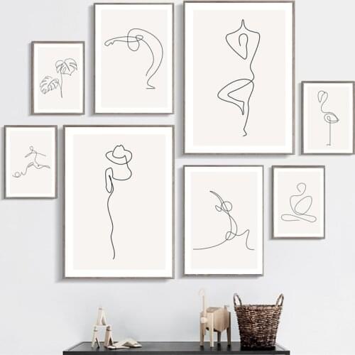 Abstract One Line Art Figure Canvas Painting Abstract Wall Art Picture Minimalist Modern Poster and Print Home Living Room Decor