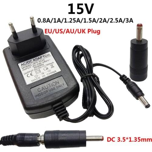 DC 3.5mm 15V AC DC Power Adapter Supply ac/dc adaptor 15 volt 0.8A 1A 1.25A 1.5A 2A 2.5A 3A DC 3.5mm*1.35mm Switching adaptador