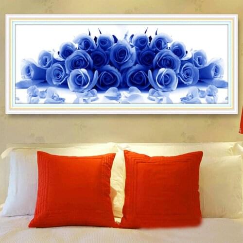 Needlework 3D DIY Diamond Painting Cross Stitch Diamond Embroidery Beautiful Blue Purple Rose Flowers Square Diamond