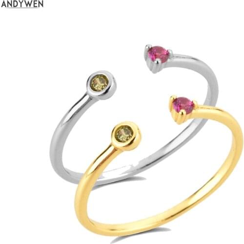 ANDYWEN 100% 925 Sterling Silver Zircon CZ Rainbow Rock Punk Resizable Adjustable Rings Women Luxury Jewelry For Women