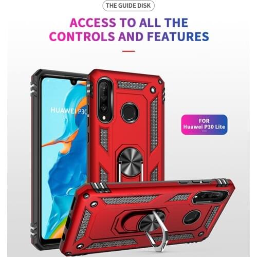 Military Armor Shockproof Case For Huawei P30 Pro P20 Lite 2019 Nova 3e Magnetic Metal Ring Stand Holder Protective Back Cover