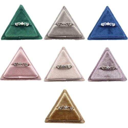 Trangle Velvet Ring Box Double Ring Display Holder with Detachable Lid Ring Box Holder for Wedding Ceremony