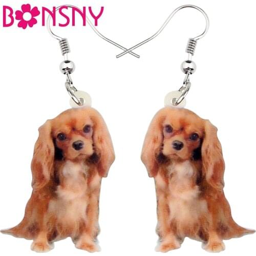 Bonsny Acrylic Sweet Cavalier King Charles Spaniel Dog Earrings Drop Dangle Cute Animal Jewelry For Women Girls Pets Lovers Gift
