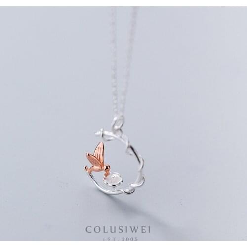 Colusiwei Silver 925 Jewelry Bird And Flower Pendant Chain Necklace for Women Genuine 925 Sterrling Silver Fine Fashion Jewelry