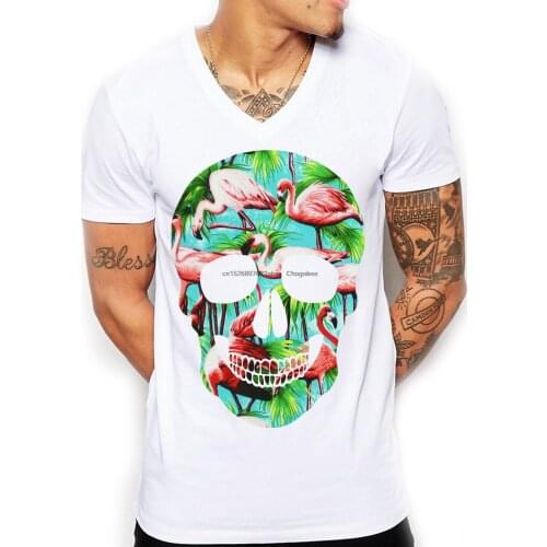 Distinkt Youth Flamingo Skull V Neck T Shirt Tee Deep Men Print Candy Tropical