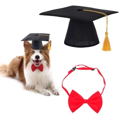 2Pcs/Set Pet Dog Graduation Cap Bow Tie Decoration Photography Props Head-wear Hat Costume Accessories
