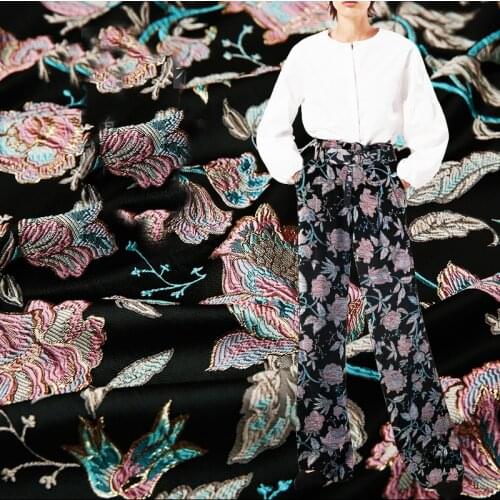 HLQON gold line imported yarn dyed brocade jacquard lake blue fabric for dress women clothing tissue patchwork