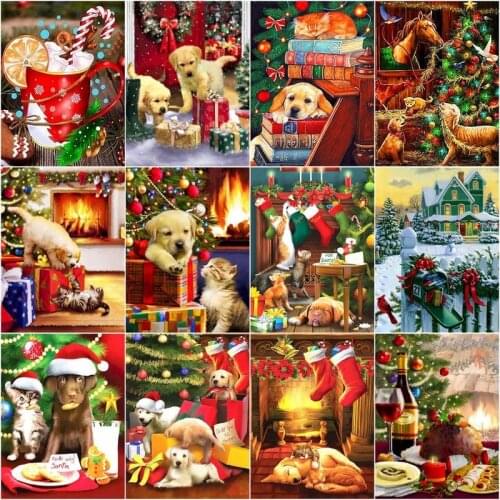 CHENISTORY DIYOil Painting By Numbers Christmas Dog 60x75cm Framed For Kids Unique Gift Acrylic Pigment Canvas Home Decor