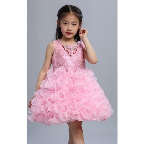 Beautiful Fluffy Baby Princess Toddler Party Dress Ballerina Birthday Party Girls Ball Gown with Rhinestone Necklace
