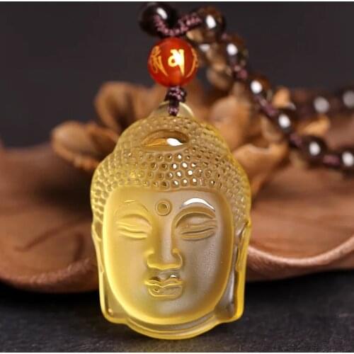 Natural white and yellow crystal Carved Buddha head Pendant Necklace Jewelry Charm Reiki Amulet Gifts for Women Men