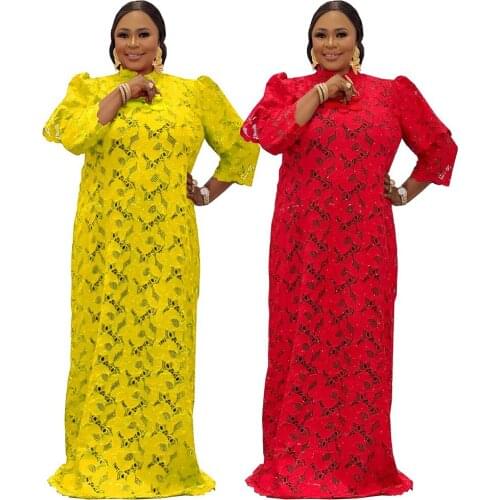 MD New African Dresses for Women Dashiki Loose Lace Dress African Clothes Bazin Embroidery Robe Abay Dubai Muslim Kaftan Abayas