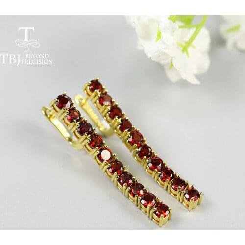 Fashion Look Long earring Natural Gemstone 6.5ct Mozambique red Garnet Round 4mm fine jewelry 925 sterling silver for gilr gift