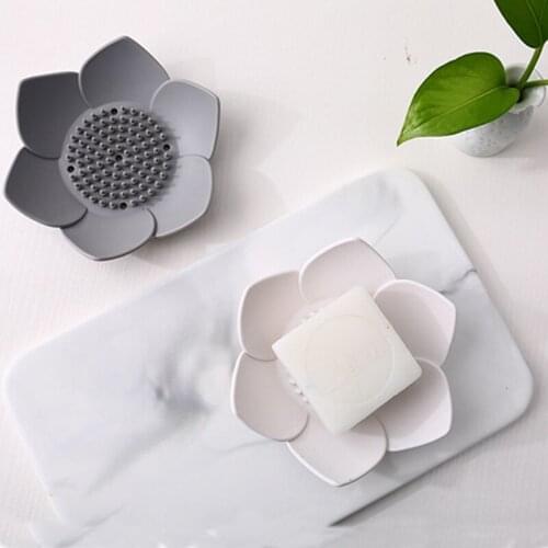 Soap Box Container Holder Storage Shower Bathroom Supplies Flower Shape Accessories Silicone Dish Hollowed Drain Anti Slip Home