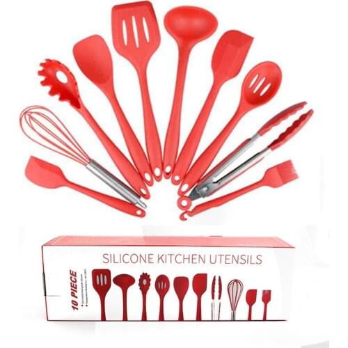 10-Piece Silicone Cooking Set Spoons Turners Spatula 1 Ladle Etc Heat Resistant Kitchen Utensils Easy To Clean