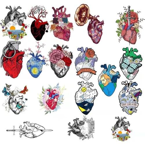 Iron on Patches for Clothes Punk Heart Heat Thermo Transfer Stickers FLowers Badges Washable DIY T-shirt Bags Iron On Transfer