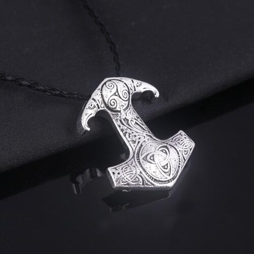 Norse Viking Odin Raven Pendant Necklace Asatru Pagan Scandinavian Thor Hammer Mjolnir Valknut Rune Rope Chain Necklace Jewelry