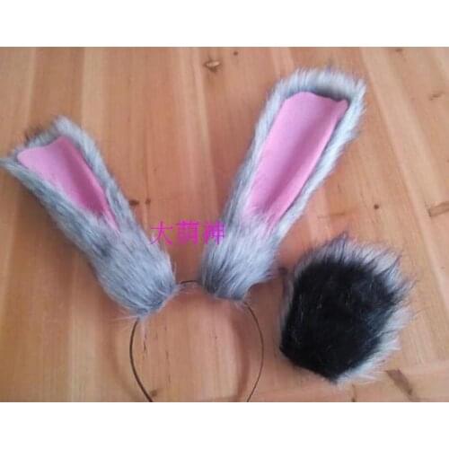 Newest Women Lolita Rabbit Cosplay Ears Tail Bunny Party Grey 25cm Ears 8cm Tail