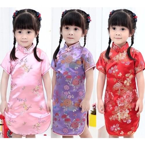 2020 New Summer Baby Girl NEW YEAR long Dresses Kid Chinese Style chi-pao qipao cheongsam gift
