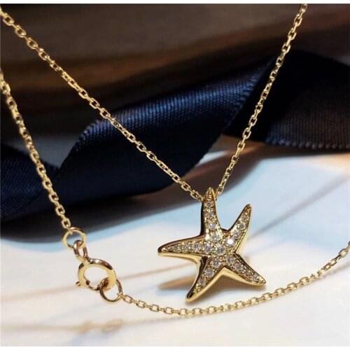 Huitan Delicate Star Pendant Necklace Women Luxury Gold Color Fashion Necklaces for Girls Daily Wear Cubic Zirconia Jewelry 2021