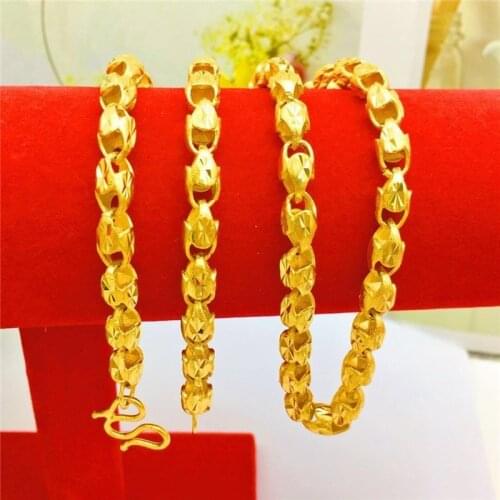 Luxury 14K Gold Mens Necklace Delicate Beads Chain Neckklaces Thicked Yellow Gold Necklace for Men Wedding Engagement Jewelry