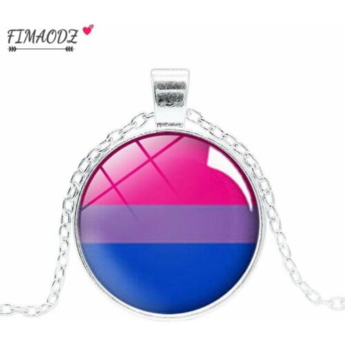 FIMAODZ LGBT Gay Pride Necklace Rainbow Flag Art Photo Glass Cabochon Pendant Alloy Chain Necklaces for Men Women Jewelry Gift