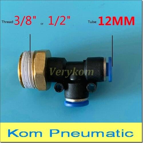 Wholesale 100pcs/lot Pneumatic Air Fitting Tee 12MM Tube Push In Male 3/8" 1/2" Hose Pipe Tubing Quick Connector PD 12-03 12-04